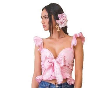 Pink bow ruffled crop top